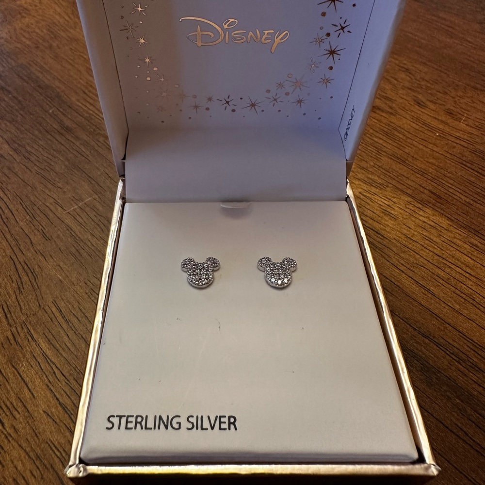 Sterling silver 925 Mickey Mouse stud pave earrings NIB